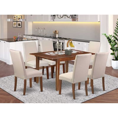 HomeStock 7-Piece Rectangle Mahogany Finish Solid Wood Top Dining Table with 6 Parson Chairs with Lattice Back