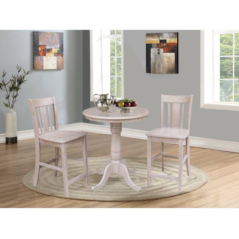 Solid Wood Round Pedestal Counter Height Table and 2 San Remo Stools in ...