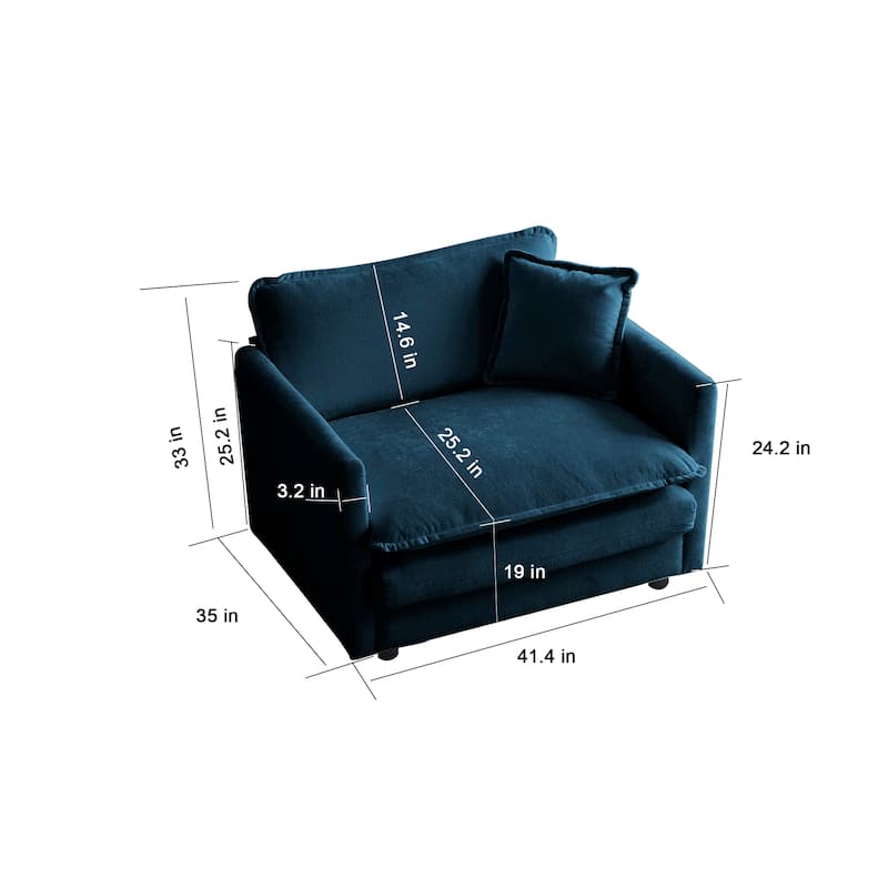 Chenille Fabric Single Sofa Chair, Ergonomic Upholstered Reading Armchair, Deep Seat Lounge Chair with 1 Toss Pillow聽