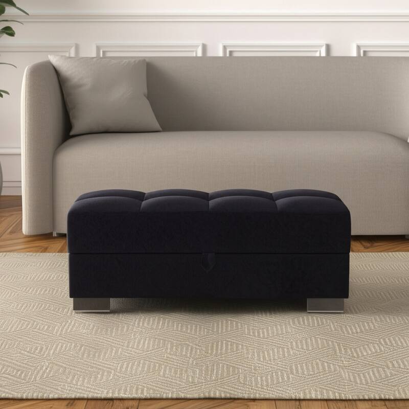 HomeRoots 52" Black and Brown Microfiber Tufted Storage Ottoman - Black - 52' X '18.5' X '21