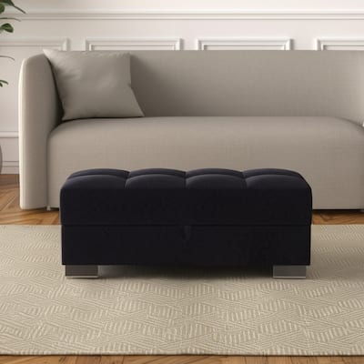 HomeRoots 52" Black and Brown Microfiber Tufted Storage Ottoman