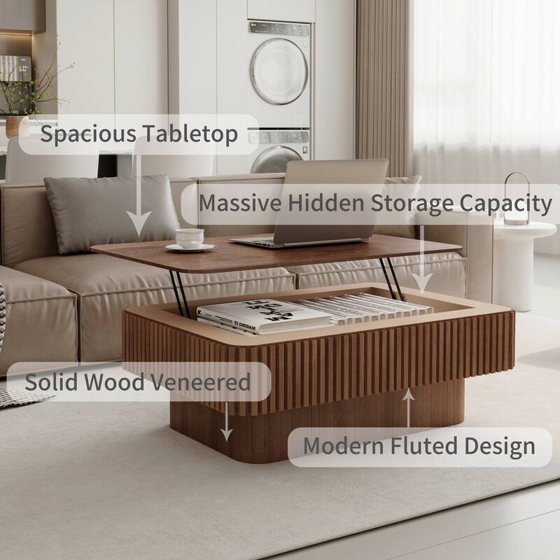38.6in Fluted Lift-top Coffee Table