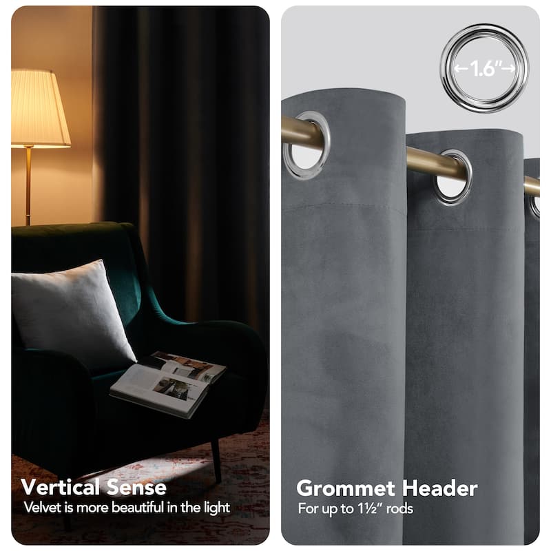 Deconovo Velvet Blackout Curtains, 2 Panels, Thermal Insulated