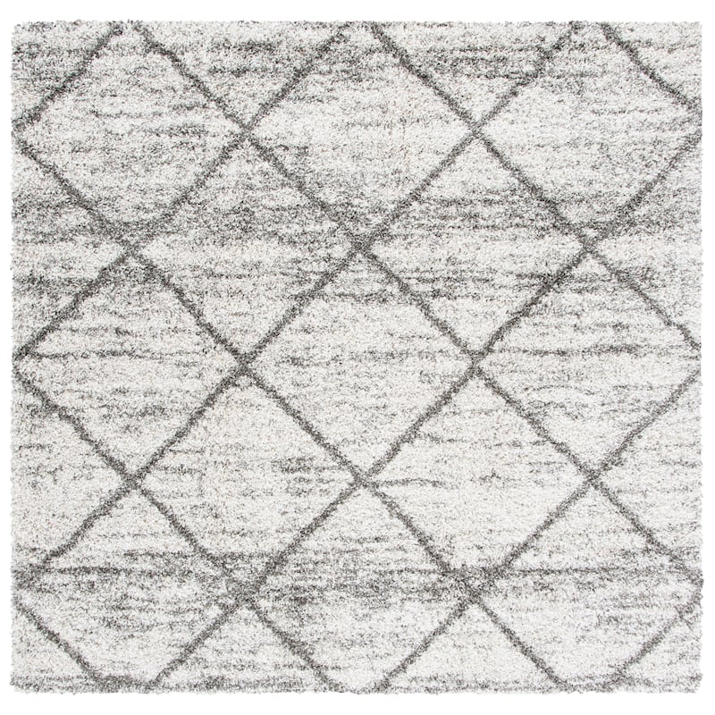 SAFAVIEH Hudson Shag Estella Diamond Trellis 2-inch Thick Rug - 7' Square - Grey/Beige - Square