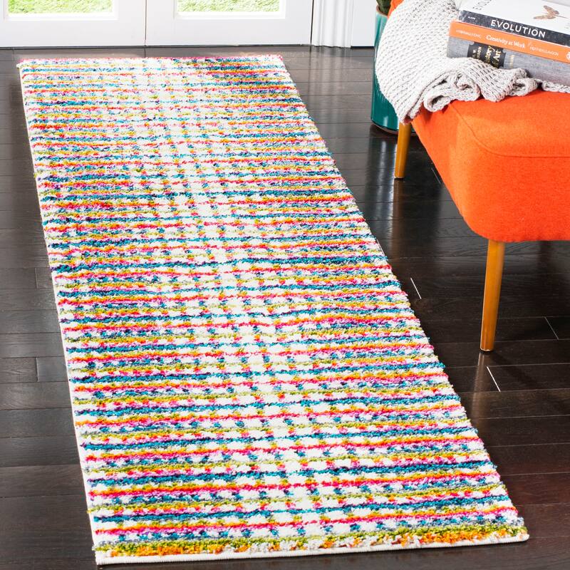 SAFAVIEH Fiesta Shag Hateme Abstract Rug - 2'3" x 8' Runner - Cream/Multi