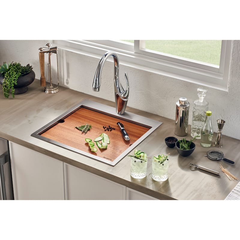 Ruvati 21 x 20 inch RV Workstation Drop-in Topmount Bar Prep Kitchen Sink 16 Gauge Stainless Steel - - 21" X 20" - 21" X 20"