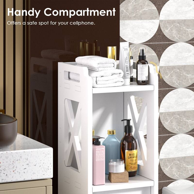 VECELO White Small Bathroom Storage Cabinet Toilet Paper Storage for Half Bathroom Narrow Toilet Paper Cabinet