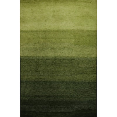 Hand Knotted Oriental 100% Wool Carpet Modern Stripe Green Gabbeh Area Rug - 6' 7'' X 5' 0''
