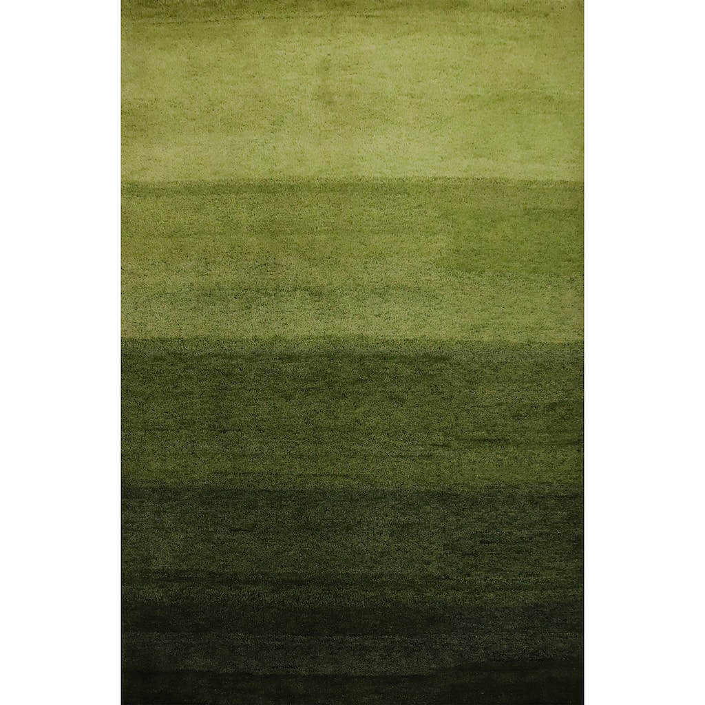 Hand Knotted Oriental 100% Wool Carpet Modern Stripe Green Gabbeh Area Rug - 6' 7'' X 5' 0''