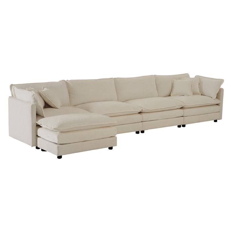 GDFStudio - Crisp Chenille Sectional Sofa with 1 Ottoman