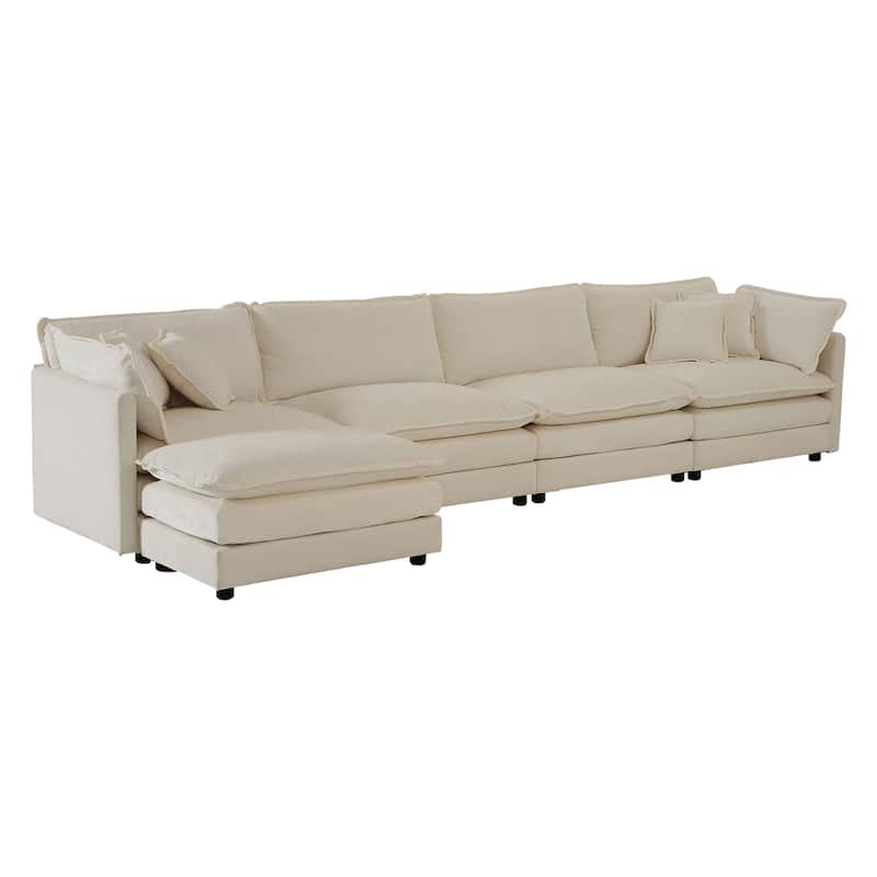Modern L Shaped Sectional Sofa Set with Chenille Upholstery and Thick Cushions for Living Room and Guest Room