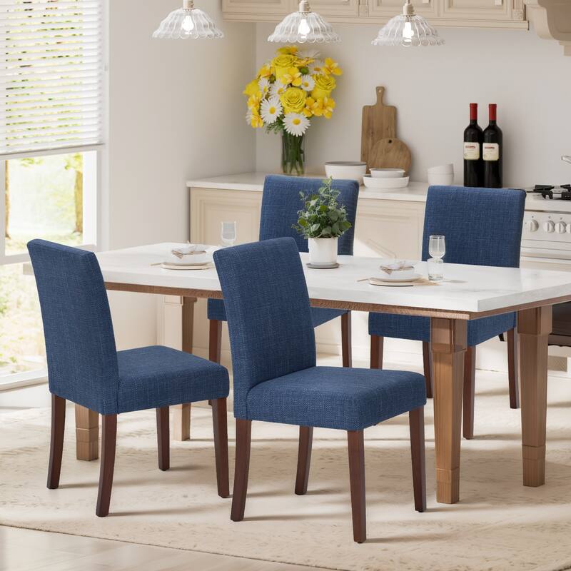 Set of 2 Modern Fabric Dining Chairs, Beige Upholstered Side Chairs with Wood Legs for Farmhouse