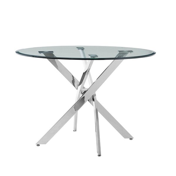 30 Inch Round Glass Top Dining Table with Metal Base, Chrome