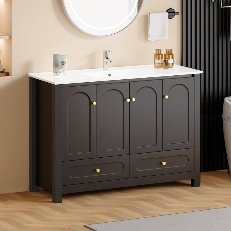 48" Black Bathroom Vanity with Ceramic Sink Combo
