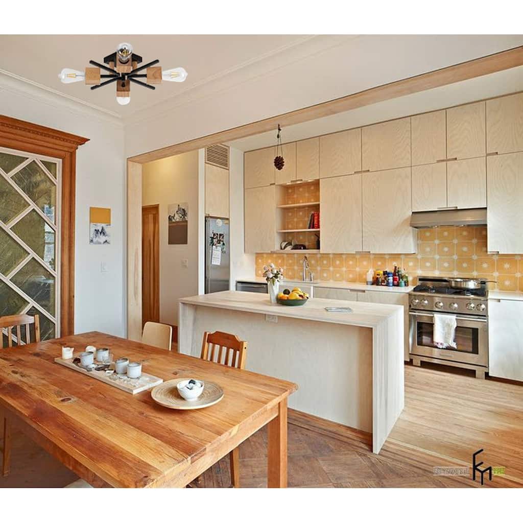 4 Light light fixture black, natural wood ceiling lighting metal, wood lights ceiling led