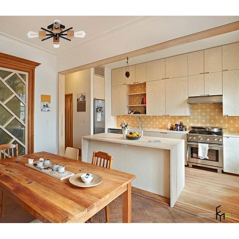 4 Light light fixture black, natural wood ceiling lighting metal, wood lights ceiling led