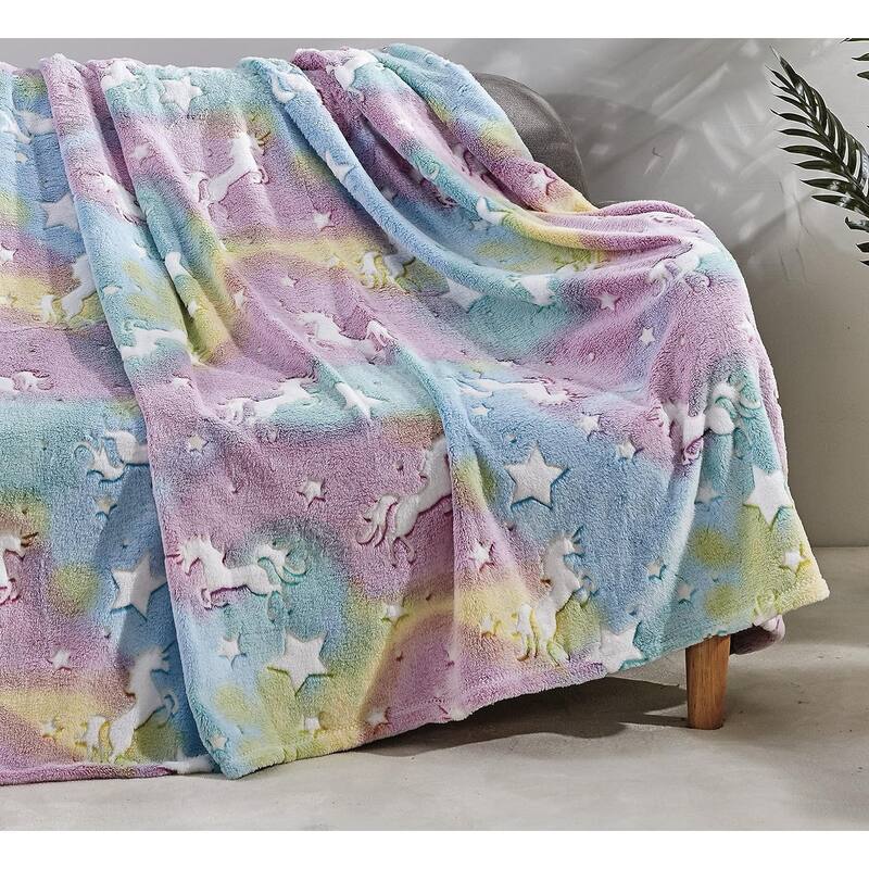 FAITH, HOPE, LOVE HOME DÉCOR Ultra Plush Cosmic Glow in The Dark Throw Blanket (50" x 60") - Rainbow Unicorn