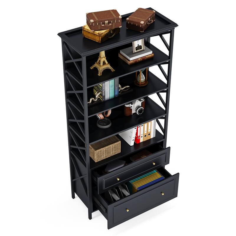 71.65 Inches Tall Bookcase Bookshelf with Drawers and Open Storage Shelves for Home Office