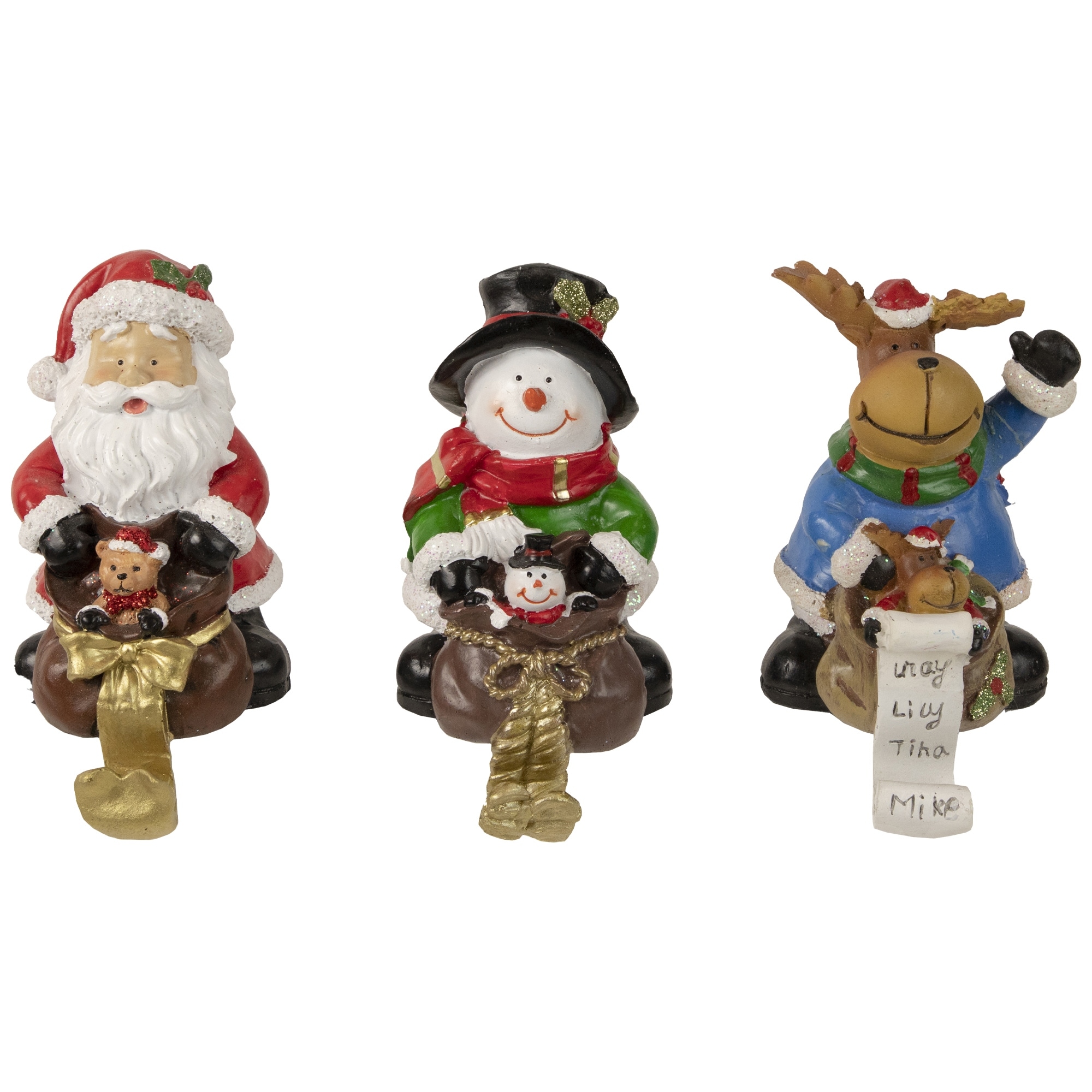 Santa Snowman and Reindeer Christmas Stocking Holders 5.25" Set of 3