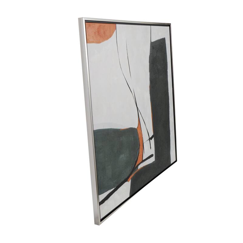Green Canvas Lines and Shapes Abstract Framed Wall Art with Orange Accents