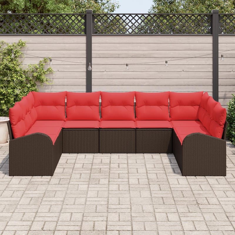 vidaXL 9/10 Garden Sofa Set with Cushions Black/Brown/Grey Poly Rattan - 113.8 x 70.5 x 27.2