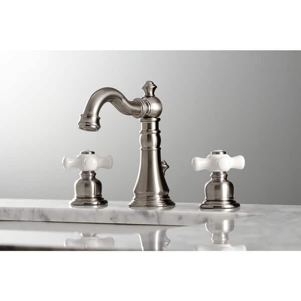 slide 2 of 5, Kingston Brass American Classic Two-Handle 3-Hole Deck Mount Widespread Bathroom Faucet with Pop-Up Drain Brushed Nickel