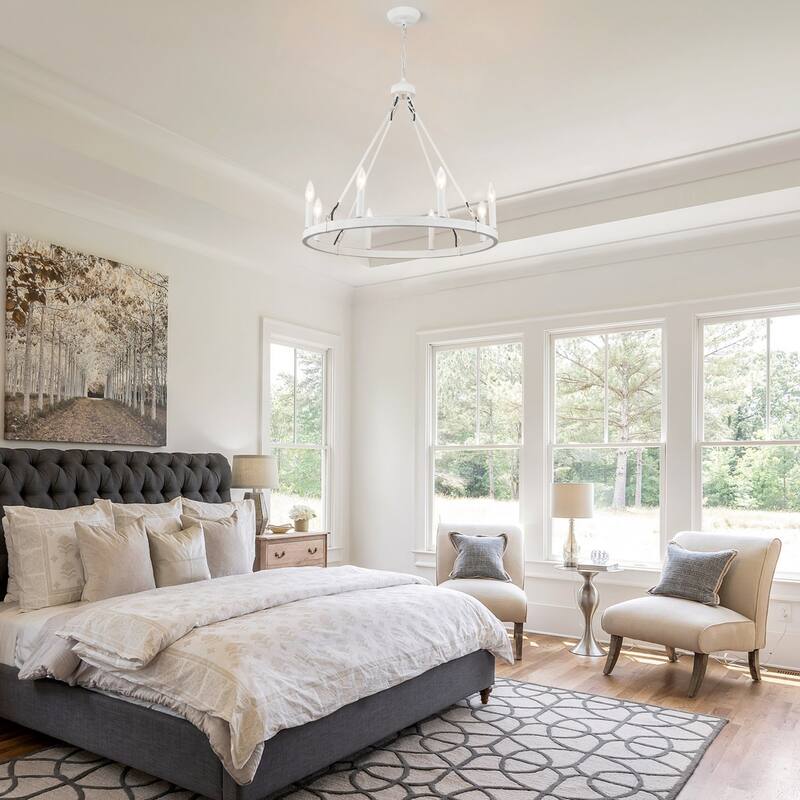25.98" Wide 8-Light Farmhouse Chandelier, Wagon Wheel Chandelier for Dining Room Living Room Bedroom Kitchen