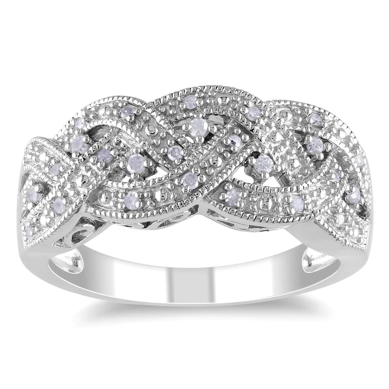 Braided 1/8ct TDW Diamond Ring in Sterling Silver by Miadora - 6