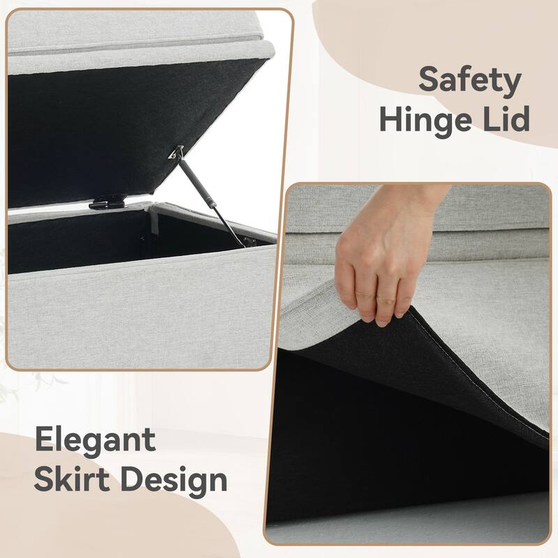 Skirted Rectangular Flip-Top Storage Ottoman