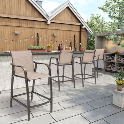 Crestlive Outdoor Aluminum Counter-height Bar Stool Bar Chairs Barstool 4-Piece Set - See Picture