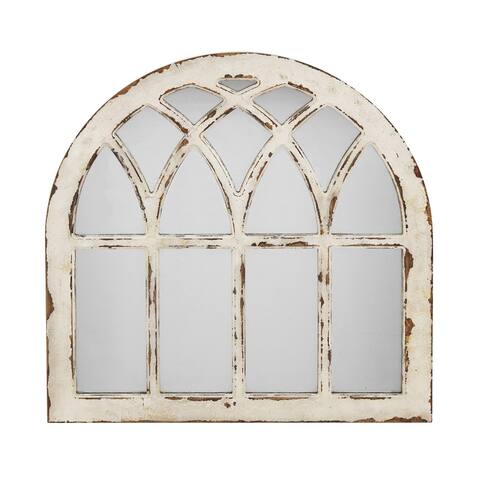 Distressed White Cathedral Wood Wall Mirror
