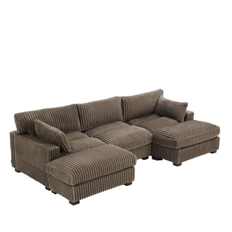 Upholstered Plush Flannel Modular Sectional Sofa with Pillows,Ajustable Headrest
