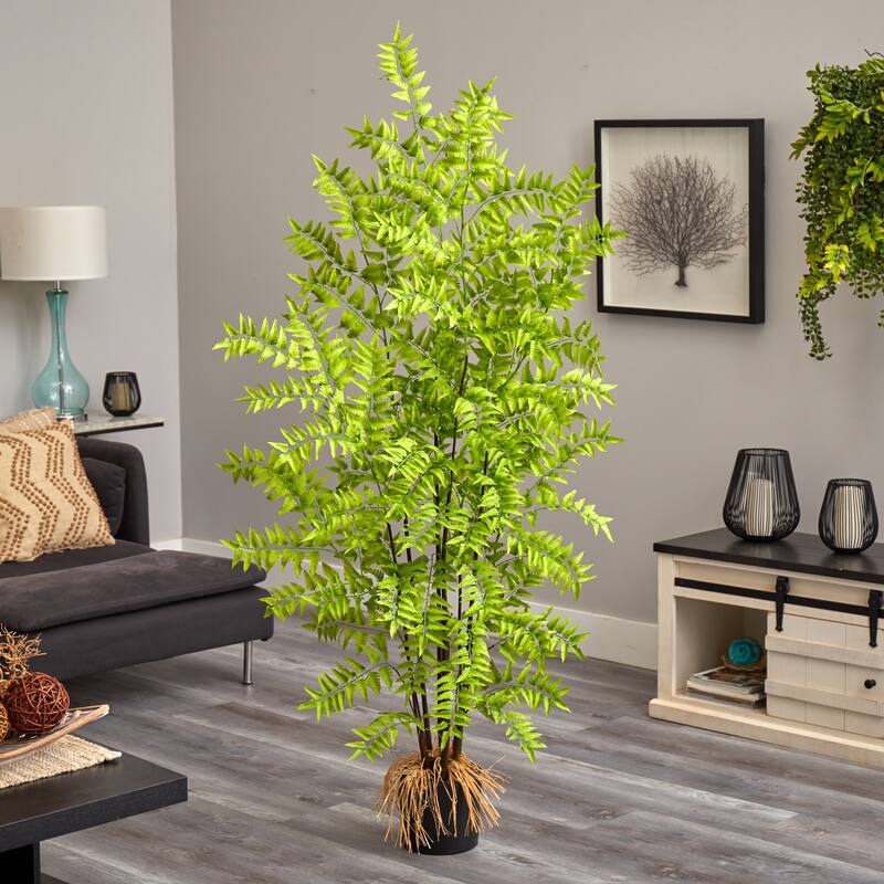 Artificial Fern Tree 5ft Indoor Outdoor Decor Realism Home Office Living Room - Green - 51-60 Inches