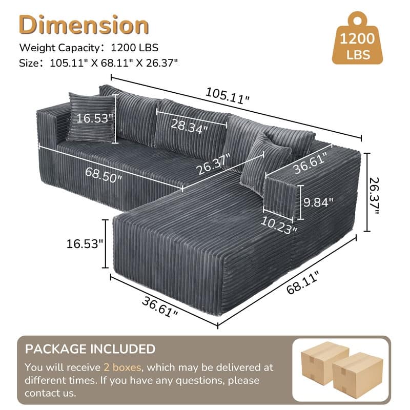 Modular Plush Sofa, All-Foam No Springs, Space-Saving for Living Room