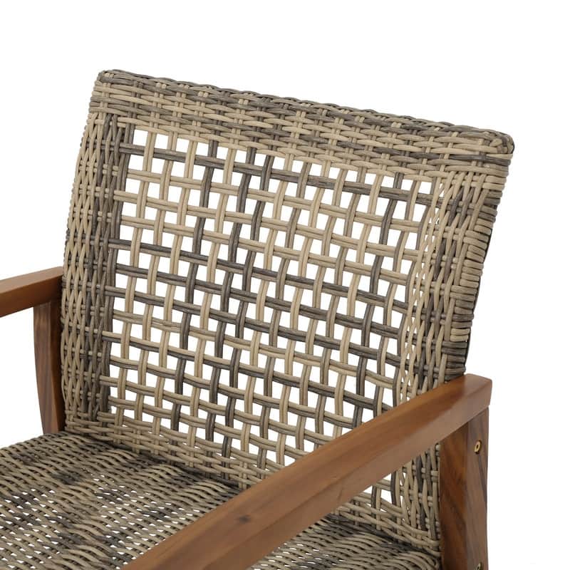 2-Piece Outdoor Acacia Wood Wicker Club Chairs