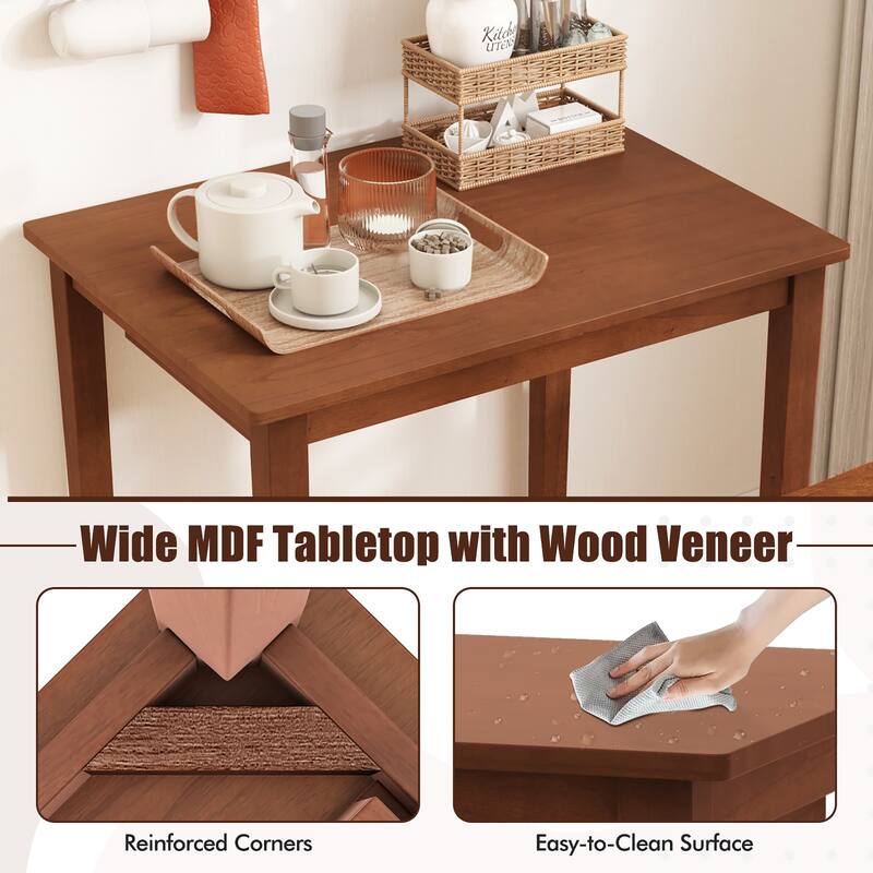 Gymax 3 PCS Bar Table Set w/ 1 Table 2 Bar Stools Wood Veneered