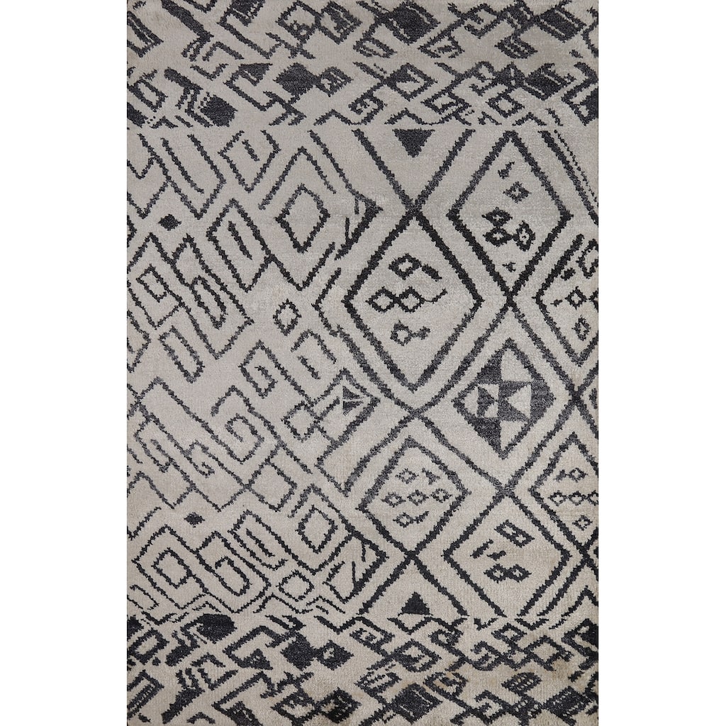 Abstract Moroccan Oriental Area Rug Hand-Knotted Wool Carpet - 3'10" x 5'9"