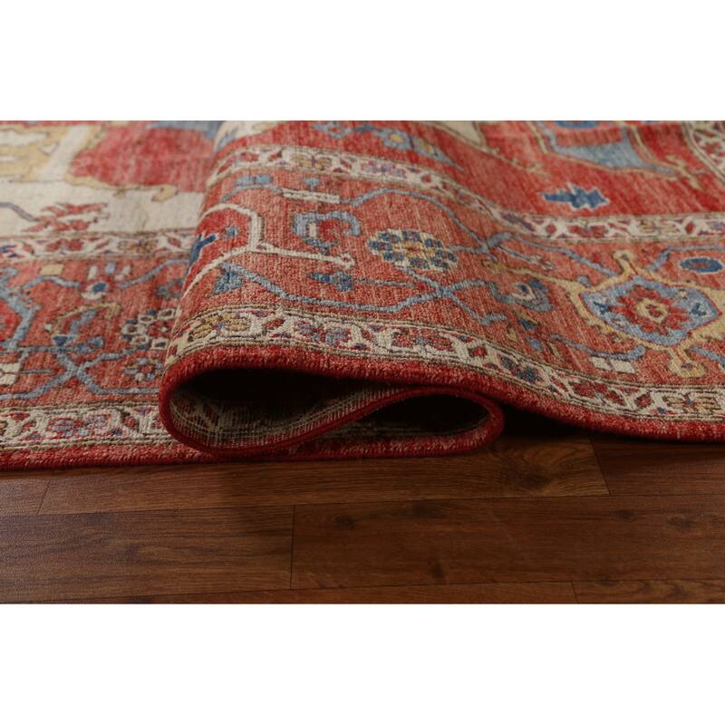 Hand Knotted Oriental 100% Wool Carpet Traditional Medallion Beige & Ivories Heriz (serapi) Area Rug - 11' 10'' X 9' 2''