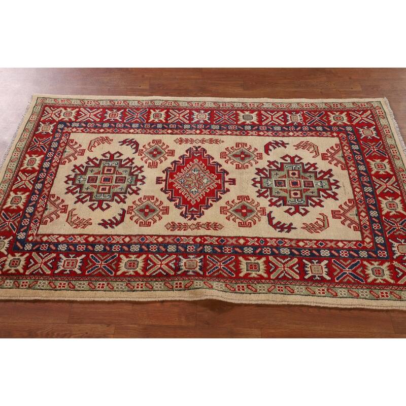 Kazak Accent Rug Handmade Beige Wool Carpet - 3'3"x 5'4"