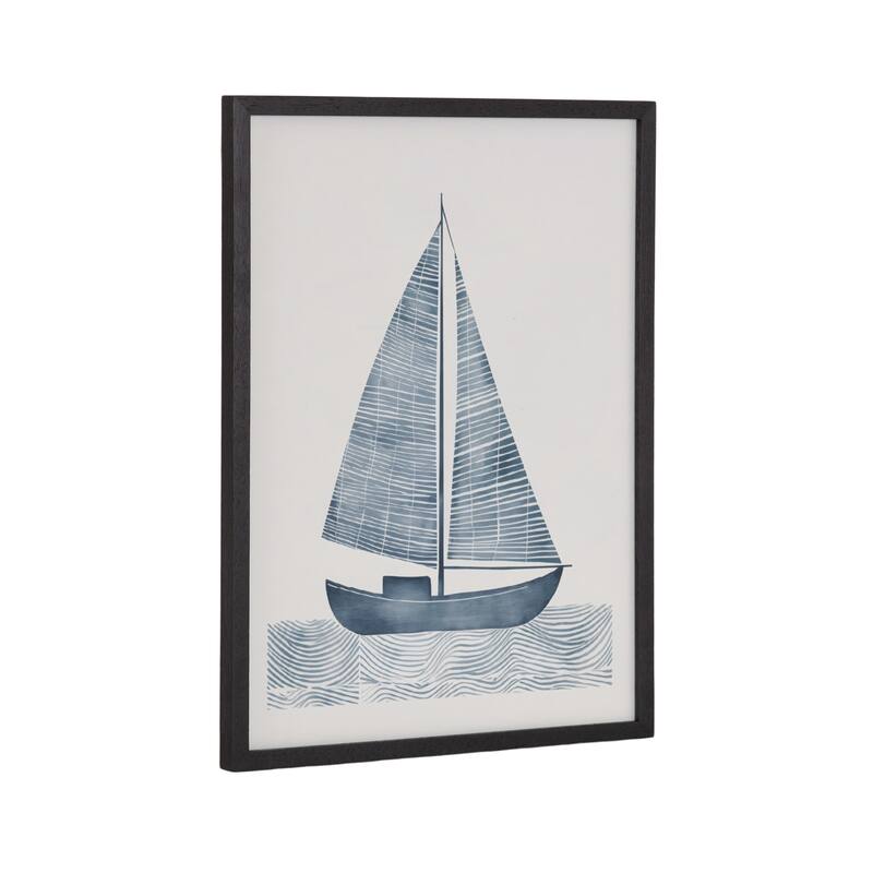 Kate and Laurel Gallery Nautical Blue Sailboat Print - 12x16 - Black