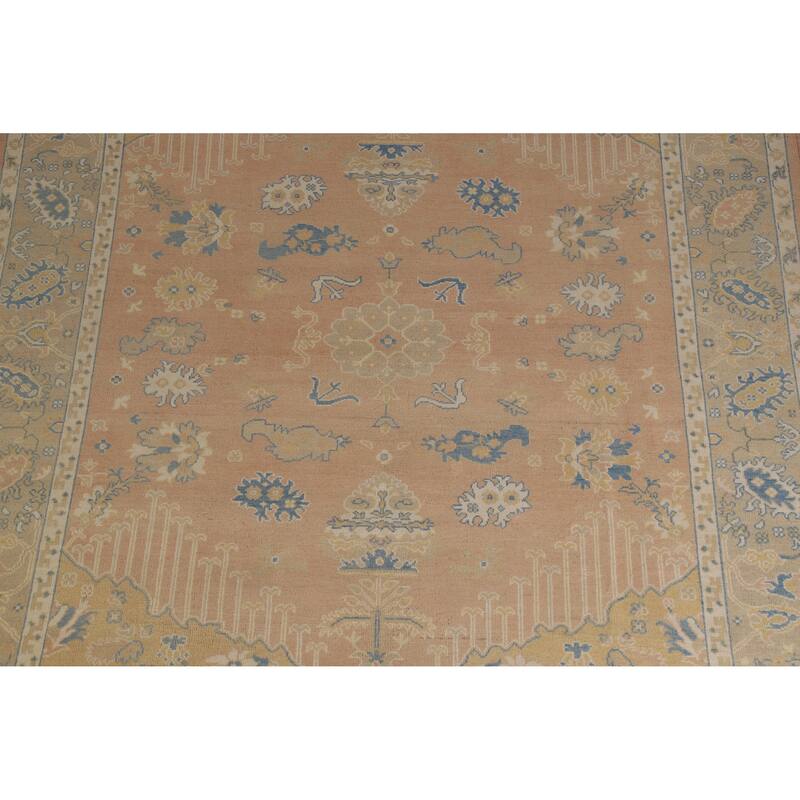 Hand Knotted Oriental 100% Wool Carpet Transitional All-Over Peach Oushak Area Rug - 10' 1'' X 8' 3''