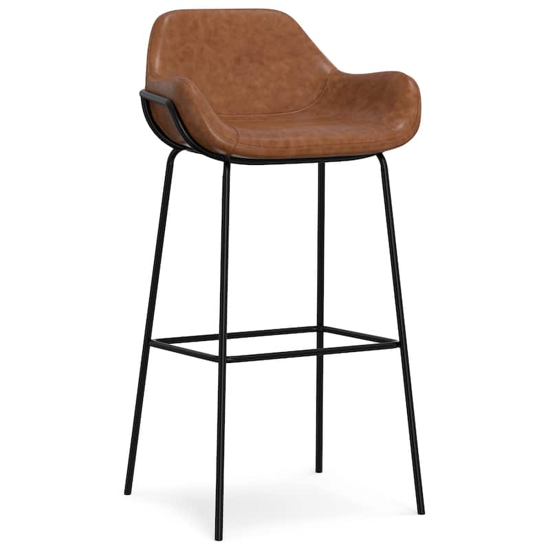 WYNDENHALL Zaniyah Contemporary Bar Stool in Distressed Vegan Faux Leather - 20.3" D x 18.5" W x 40" H