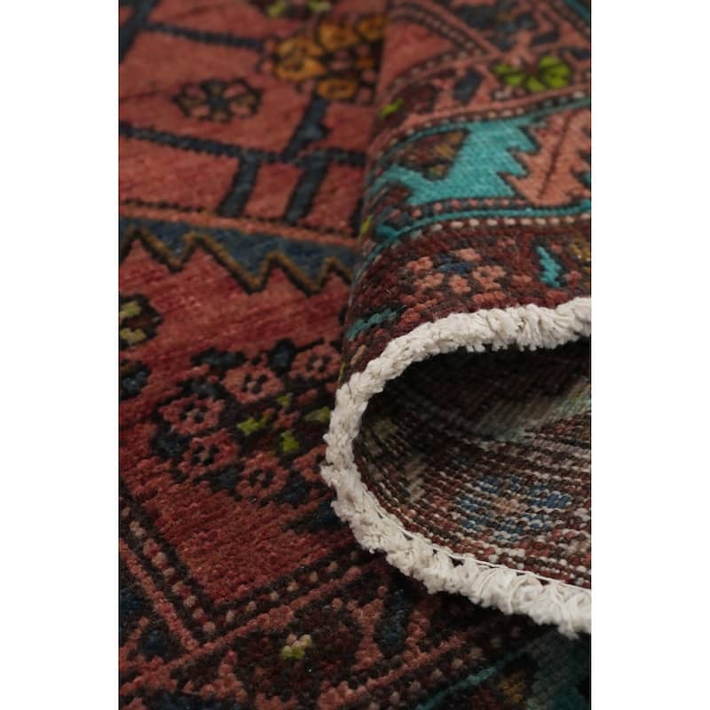 Hand Knotted Oriental 100% Wool Carpet Traditional Geometric Oranges & Rust Heriz Runner Rug - 10' 7'' X 2' 11''