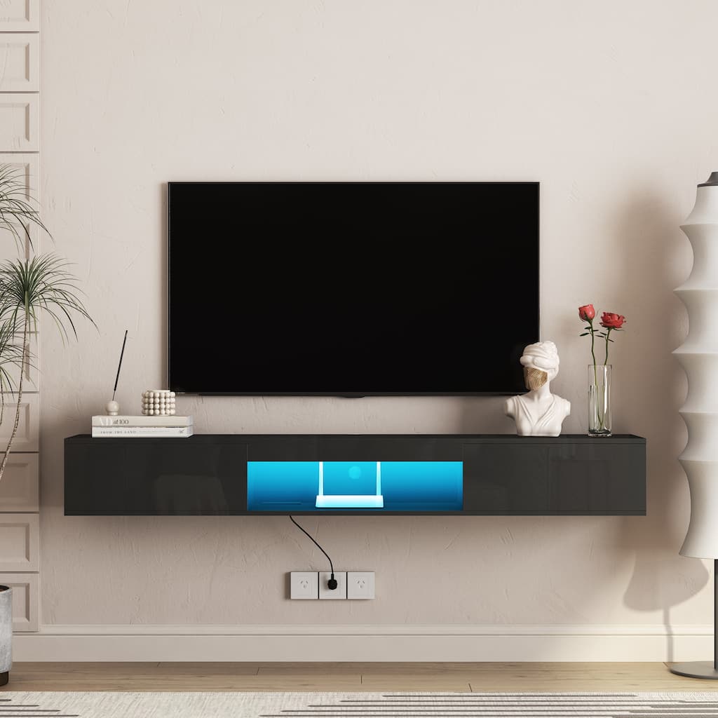 Floating TV Stand Wall Mounted with 16 Color LEDs,69" Modern TV Stand, Floating TV Cabinet Entertainment Center for 55 60 65"TV