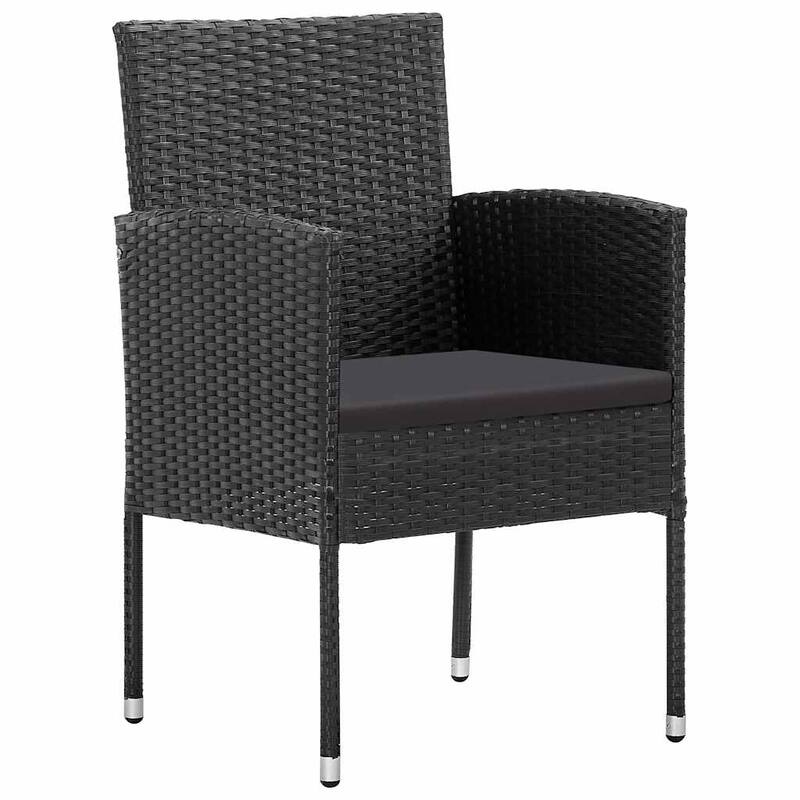 vidaXL Garden Chair Set of 2 Black PE rattan, steel, polyester Durable - 22.0 x 20.5 x 34.6 in