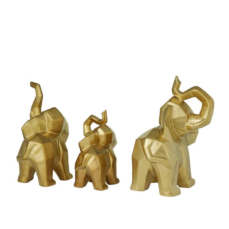 Gold or Silver Porcelain Ceramic Cubist Elephant Decorative Sculpture (Set of 3)