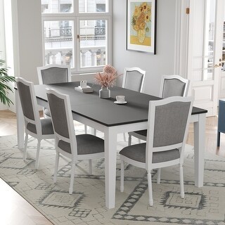 7 Piece Wood Dining Table Set, Extendable Dining Table with 18 ...