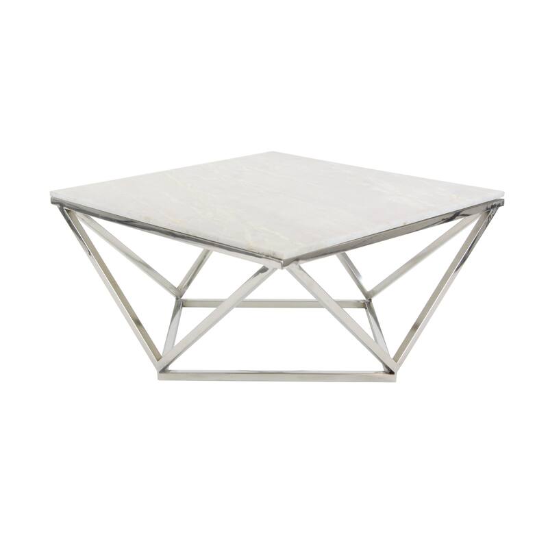Stainless Steel Metal Coffee Table with Marble Top - White - Roche River Decor