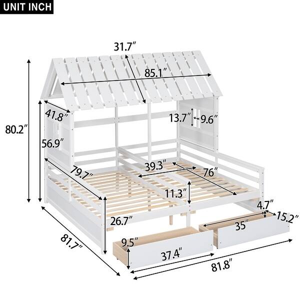 dimension image slide 0 of 2, Twin House Platform Kids Beds with Roof, 2-Drawers for Shared Rooms, Grey