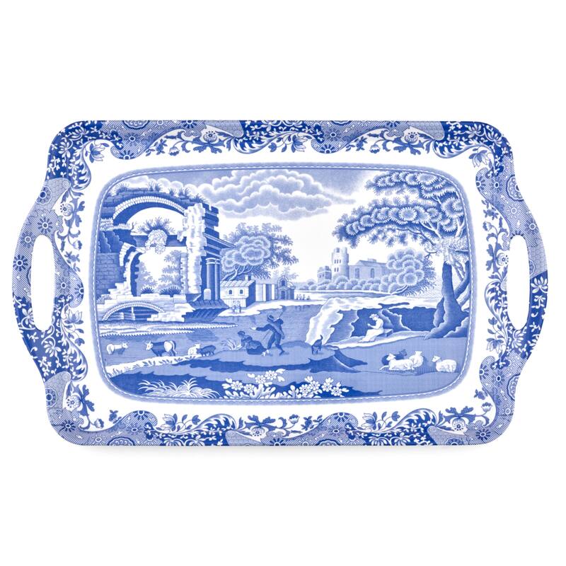 Pimpernel Blue Italian Large Melamine Handled Tray - 19.25" x 11.5" - 19.25" x 11.5"